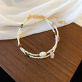 Real Gold Plated Freshwater Pearl Double Layer Bohemian Oval Geometric Bangle For Women view 4