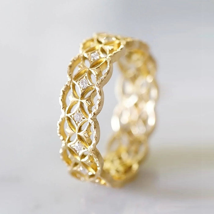 Vintage Geometric Pattern Ring French Palace Hollow Crown Flower Women's Finger Jewelry