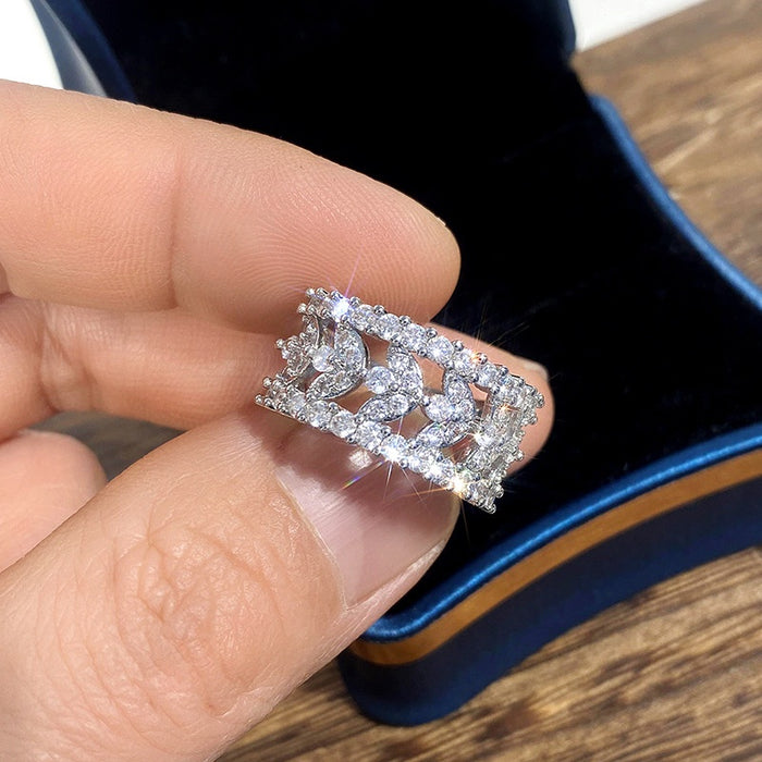 Luxury Half Circle Floral Leaf Index Finger Ring, Hollow Design Statement Band Jewelry