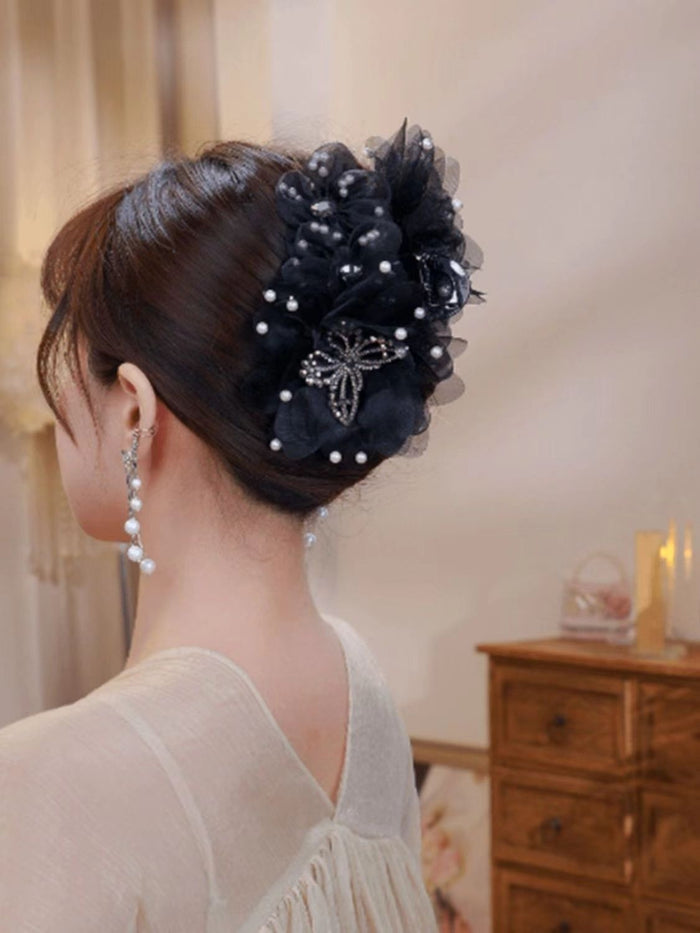 Sheer Pearl Butterfly Claw Clip Breathable Summer Hair Accessory