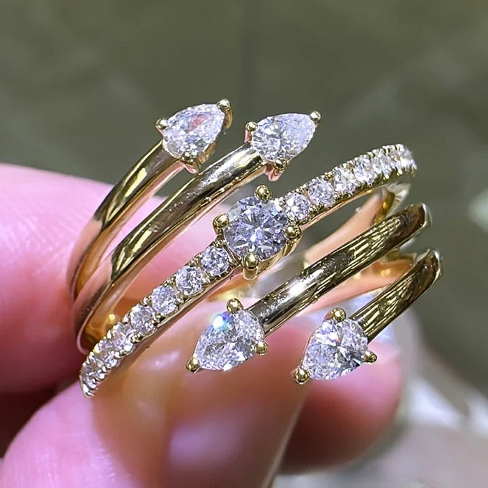 Full Star Paved Simulated Diamond Wrap Ring For Women Light Luxury Daily Commuter Jewelry