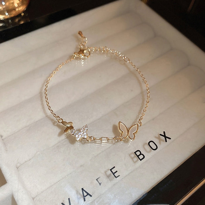 Gold Plated Copper Mother Of Pearl Zircon Butterfly Bangle Minimalist Luxury Women Jewelry