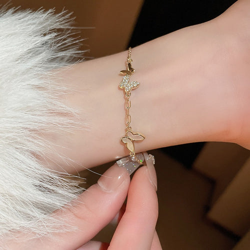 Gold Plated Copper Mother Of Pearl Zircon Butterfly Bangle Minimalist Luxury Women Jewelry