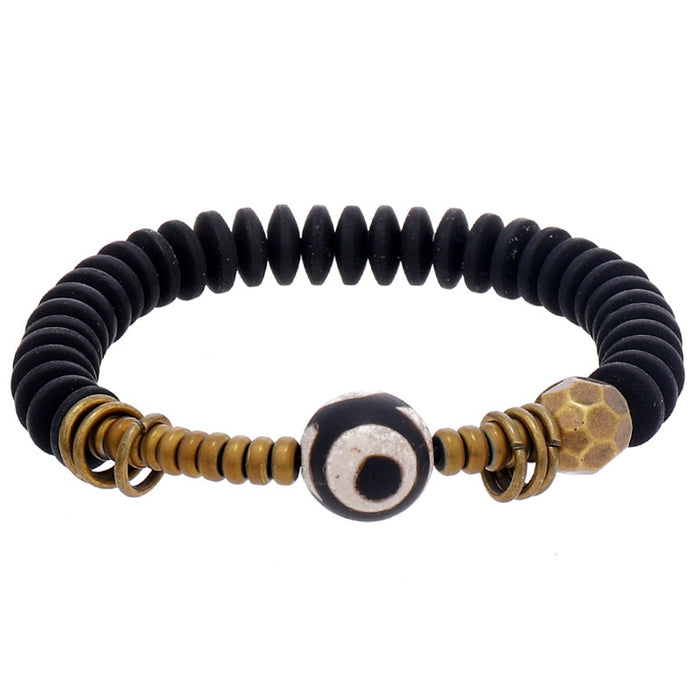 Tibetan Style Handmade Beaded Bracelet Vintage Ethnic Black Bead Elastic Wristband