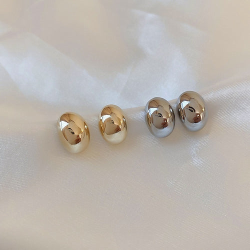 Gold Plated Alloy Round Bean Stud Earrings With Silver Pins, Minimalist OL Geometric Jewelry