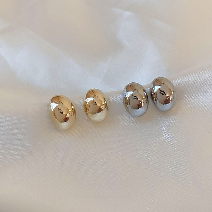Gold Plated Alloy Round Bean Stud Earrings With Silver Pins, Minimalist OL Geometric Jewelry