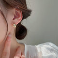 Gold Plated Alloy Round Bean Stud Earrings With Silver Pins, Minimalist OL Geometric Jewelry view 4