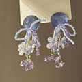 Sweet Floral Fabric Mesh Pearl Drop Earrings With Silver Pins For Fresh Fairy Forest Style view 4