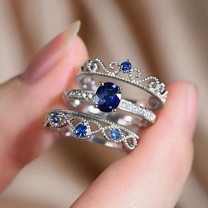 Three Piece Crown Royal Ring Set For Women Elegant French Palace Style Stackable Rings