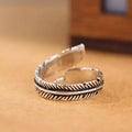 Vintage Feather Leaf Adjustable Open Ring Antique Texture Statement Index Finger Ring For Women view 3