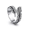 Vintage Feather Leaf Adjustable Open Ring Antique Texture Statement Index Finger Ring For Women view 5