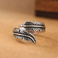 Vintage Feather Leaf Adjustable Open Ring Antique Texture Statement Index Finger Ring For Women view 2