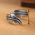 Vintage Feather Leaf Adjustable Open Ring Antique Texture Statement Index Finger Ring For Women view 4