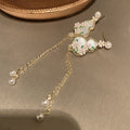 New Chinese Style Alloy Floral Gourd Pearl Tassel Drop Earrings With Silver Pins For Women view 4