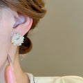 Silver Needle Zircon Pearl Flower Cluster Stud Earrings Light Luxury Elegant Fashion Jewelry view 4
