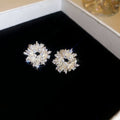 Silver Needle Zircon Pearl Flower Cluster Stud Earrings Light Luxury Elegant Fashion Jewelry view 3
