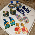 Acrylic French Oil Painting Sunflower Drop Earrings With Silver Pins, Sweet Floral Art Style view 4