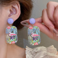 Acrylic French Oil Painting Sunflower Drop Earrings With Silver Pins, Sweet Floral Art Style view 3