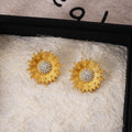 Vintage Luxury Gold Alloy Sunflower Daisy Studs With Black Crystal Rhinestone Centers For Women Earrings view 4