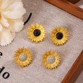 Vintage Luxury Gold Alloy Sunflower Daisy Studs With Black Crystal Rhinestone Centers For Women Earrings view 1