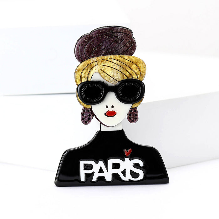 Acrylic Alloy Paris Girl Brooch For Women Suit And Shirt