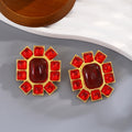 Vintage French Palace Geometric Square Green Red Crystal Alloy Studs Luxury Designer Women Earrings view 3