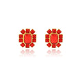 Vintage French Palace Geometric Square Green Red Crystal Alloy Studs Luxury Designer Women Earrings view 5