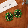Vintage French Palace Geometric Square Green Red Crystal Alloy Studs Luxury Designer Women Earrings view 4