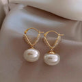 Real Gold Plated Silver Needle Freshwater Pearl Flower Drop Earrings French Chic Elegant Jewelry view 3