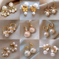 Real Gold Plated Silver Needle Freshwater Pearl Flower Drop Earrings French Chic Elegant Jewelry view 2