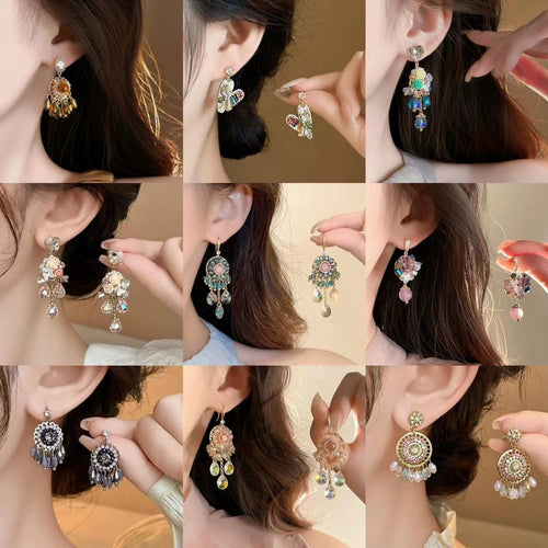 Gold Plated Gradient Artificial Crystal Butterfly Stud Earrings With Silver Posts For Women