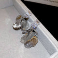 Copper Zircon Hollow Petal Flower Stud Earrings, Minimalist Light Luxury Statement Jewelry view 3