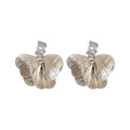 Copper Zircon Hollow Petal Flower Stud Earrings, Minimalist Light Luxury Statement Jewelry view 5