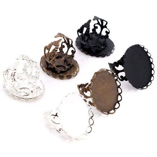 18x25mm Inner Oval Electroplated Iron Ring Cabochon Base Tray For DIY Jewelry Accessories