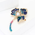 Alloy Enamel Rhinestone Clover Flower Brooch Pin For Womens Clothing view 3