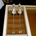 New Chinese Style Alloy Gourd Flower Pearl Tassel Drop Earrings view 4