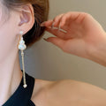 New Chinese Style Alloy Gourd Flower Pearl Tassel Drop Earrings view 3