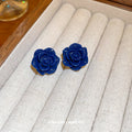 Deep Blue Resin Rose Flower Stud Earrings Vintage Elegant Light Luxury Floral Jewelry For Women view 2