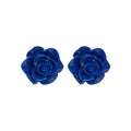Deep Blue Resin Rose Flower Stud Earrings Vintage Elegant Light Luxury Floral Jewelry For Women view 5