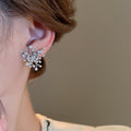 French Irregular Zircon Faux Pearl Firework Stud Earrings Geometric Silver Needle Commuter Jewelry view 4