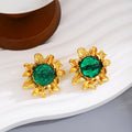 Luxury Vintage Gold Alloy Flower Studs With Emerald Red Crystal Round Centers For Women Earrings view 2
