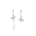 Elegant Asymmetric Butterfly Flower Rhinestone Pearl Long Tassel Alloy Silver Needle Stud Earrings view 5
