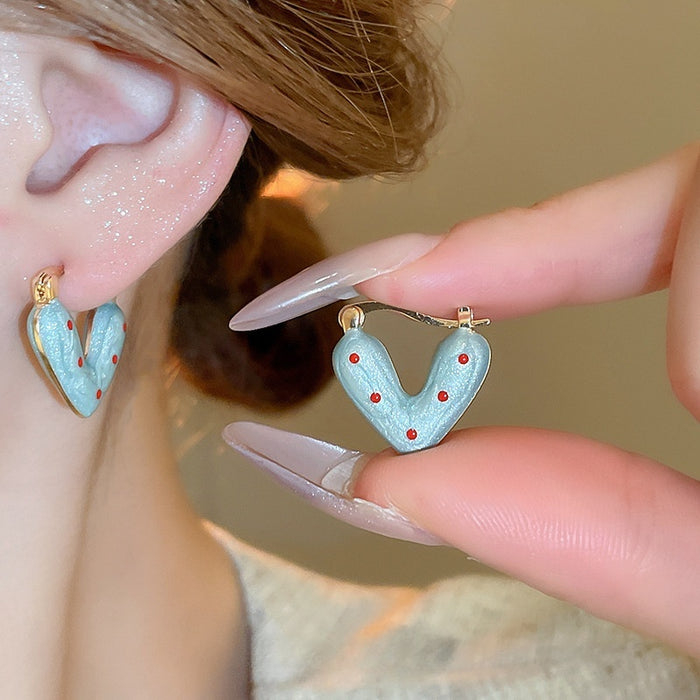 Alloy Red And Blue Polka Dot Heart Stud Earrings Sweet Cool Minimalist Commuter Style