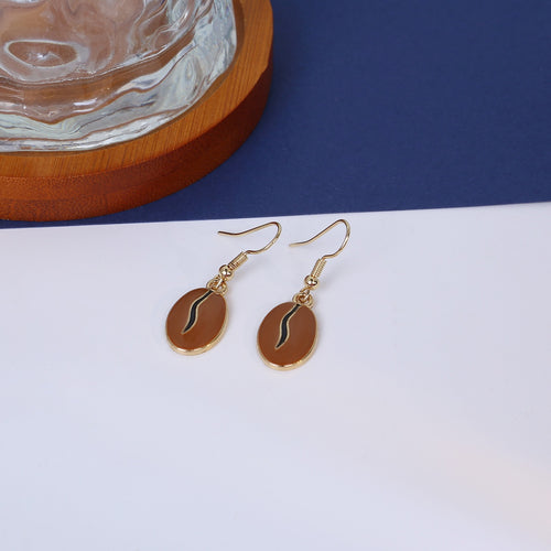 Creative Coffee Bean Enamel Oval Dangle Alloy Hook Earrings For Women Elegant Minimalist Jewelry Earrings