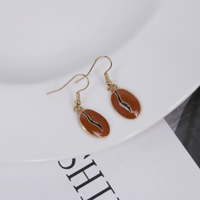 Creative Coffee Bean Enamel Oval Dangle Alloy Hook Earrings For Women Elegant Minimalist Jewelry Earrings