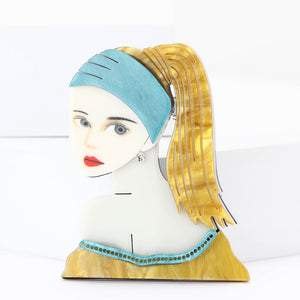 Acrylic Blonde Girl Brooch Pin For Women's Fashion Clothing