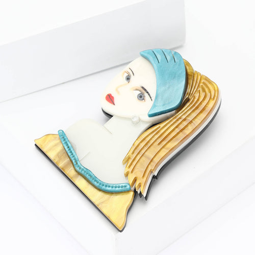 Acrylic Blonde Girl Brooch Pin For Women's Fashion Clothing