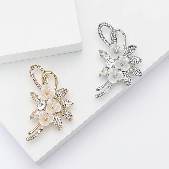 Alloy Rhinestone Plum Blossom Bouquet Brooch Pin For Womens Apparel