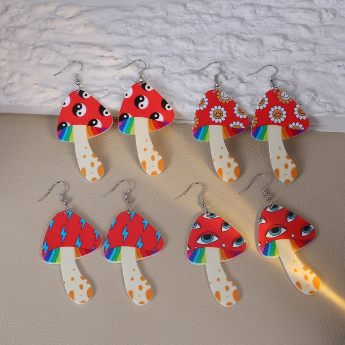 Colorful Mushroom Shape Acrylic Drop Earrings Cute Flower Lightning Yin Yang Pattern Dangle Earrings