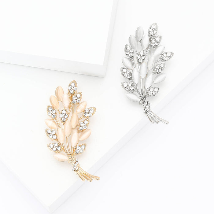 Alloy Rhinestone Cat Eye Wheat Brooch For Women's Apparel